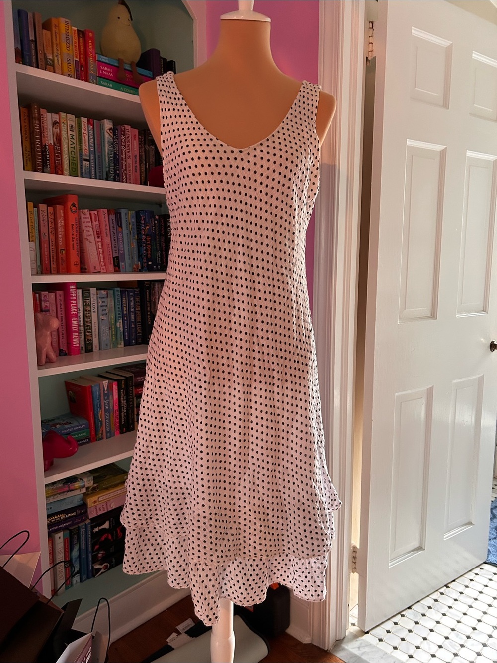 Cherish White Slip Dress with Black Polka Dots